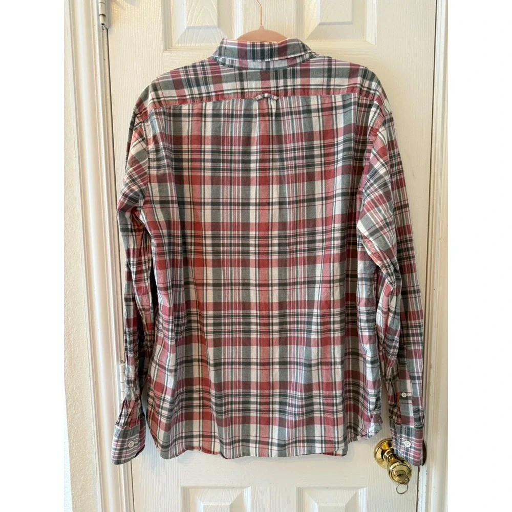 J.Crew Indian Madras Slim‎ Fit Shirt XL Plaid Red Gray Blue 100% Cotton Preppy